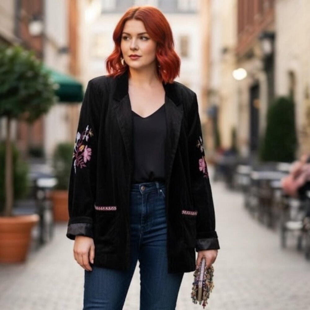 Studio WestApparel NEW Velvet Boho Embroidered Jacket Blazer Unlined Oversize 1X